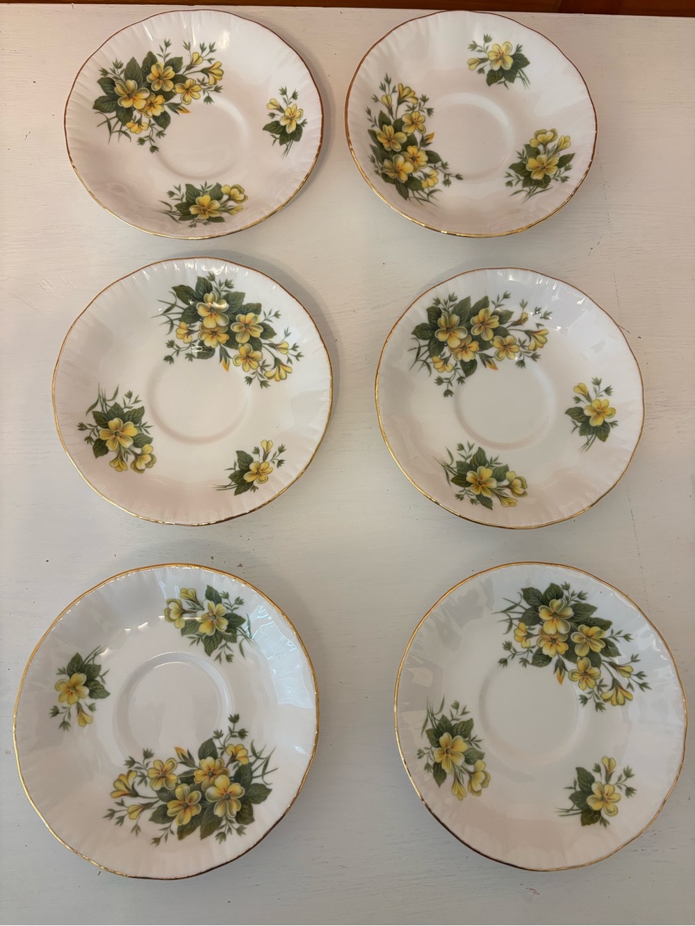 VNT Paragon Primrose 6 Saucers Fine Bone China Yellow Floral HM Queen England